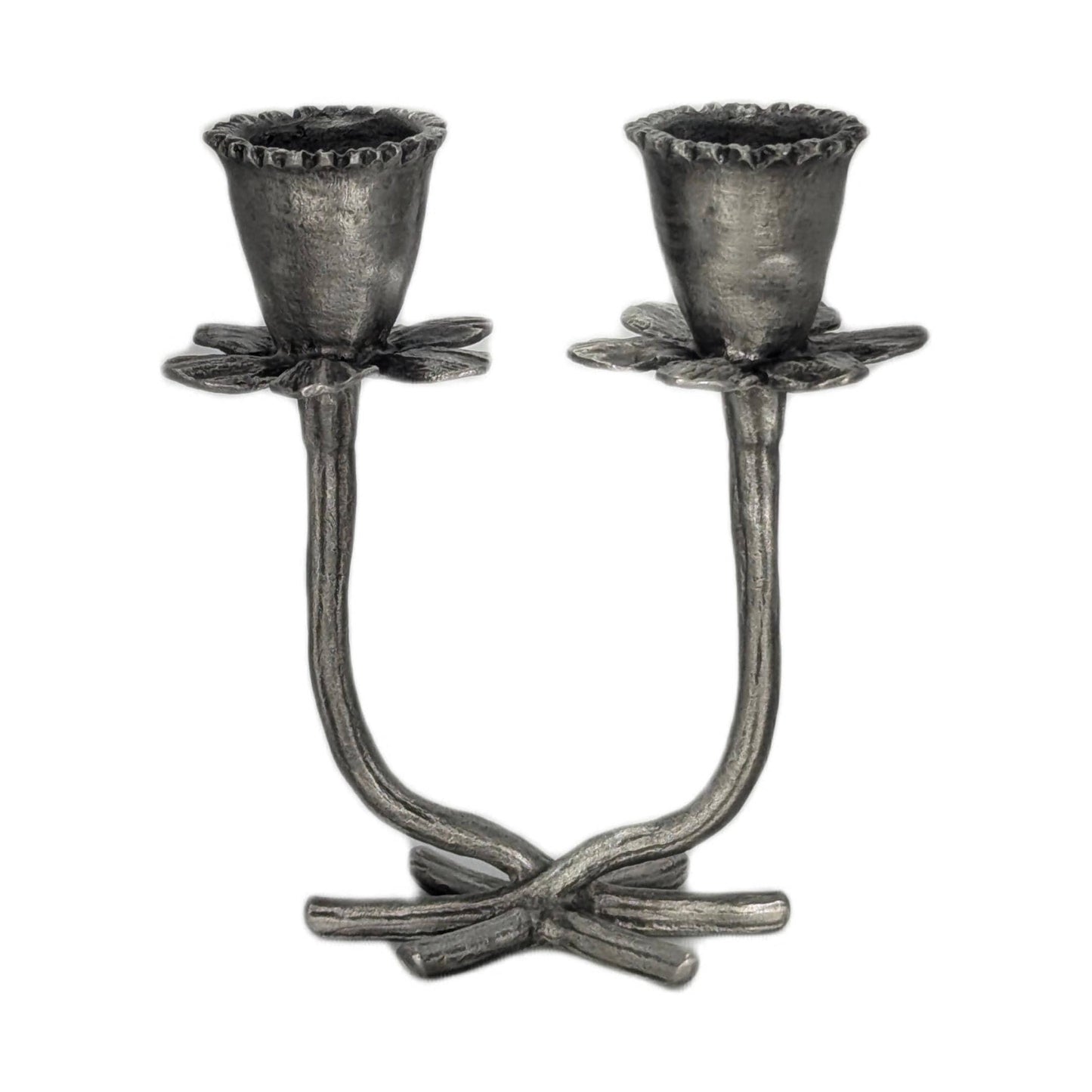 Handmade Daffodil Minimalist Pewter Double Candlestick Holder, Inspired by Nature, Decor