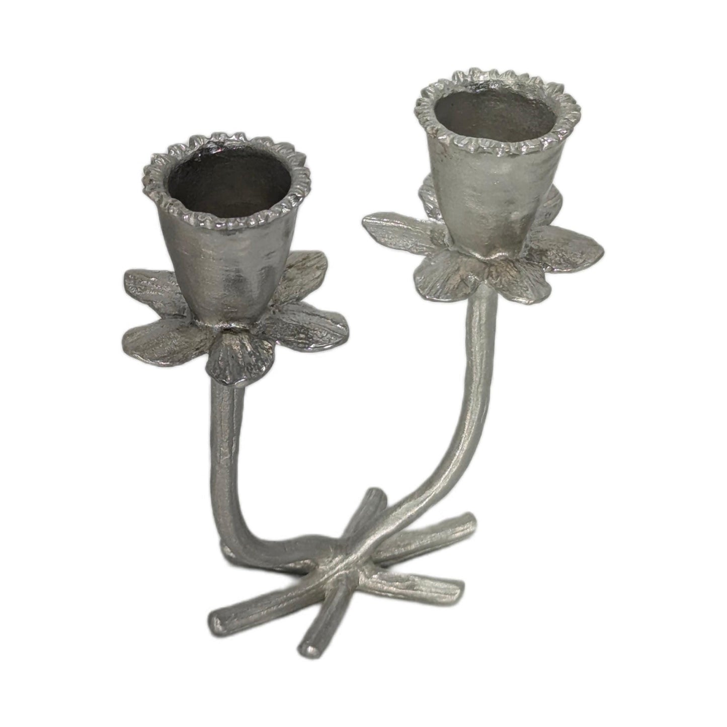 Handmade Daffodil Minimalist Pewter Double Candlestick Holder, Inspired by Nature, Decor