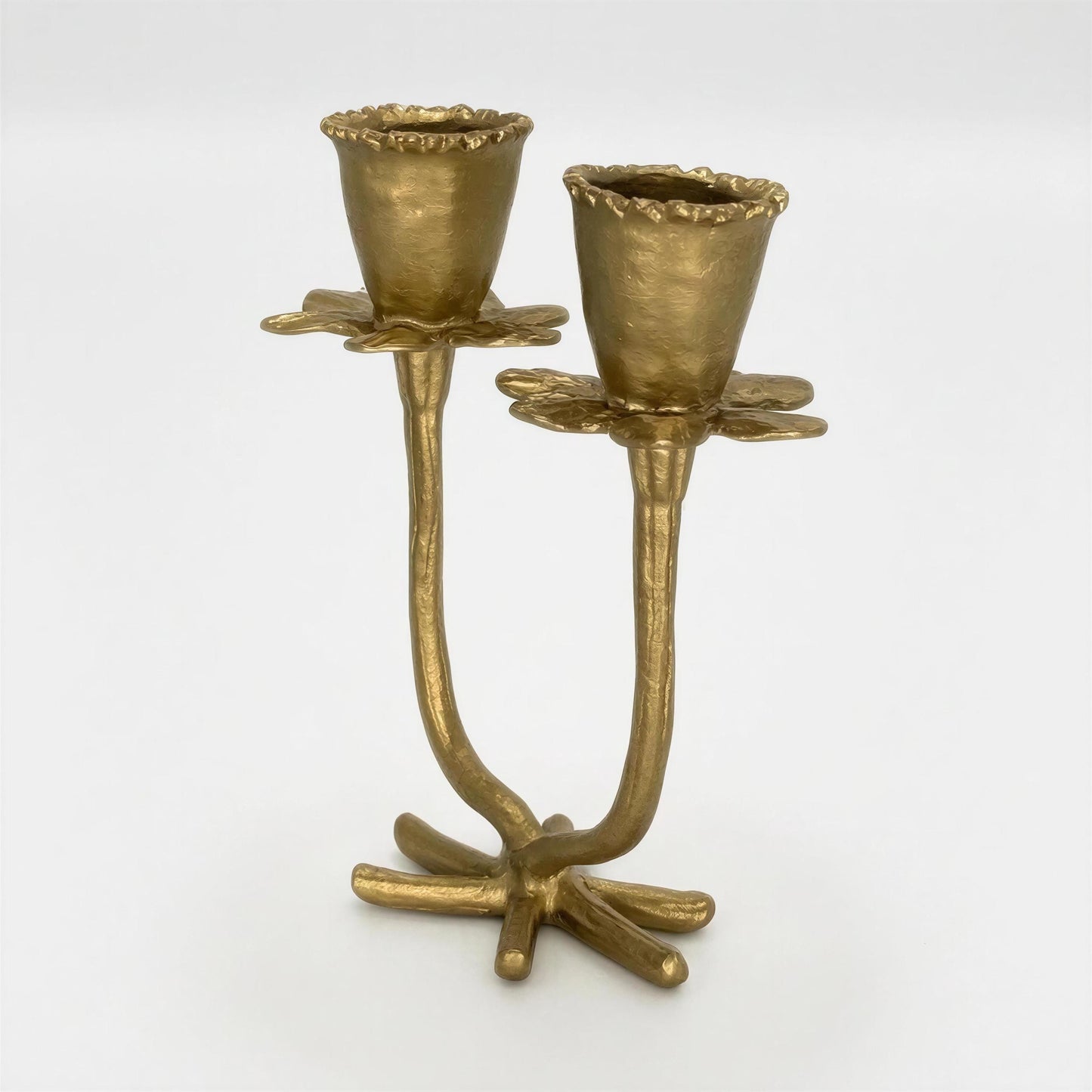 Handmade Daffodil Minimalist Pewter Double Candlestick Holder, Inspired by Nature, Decor