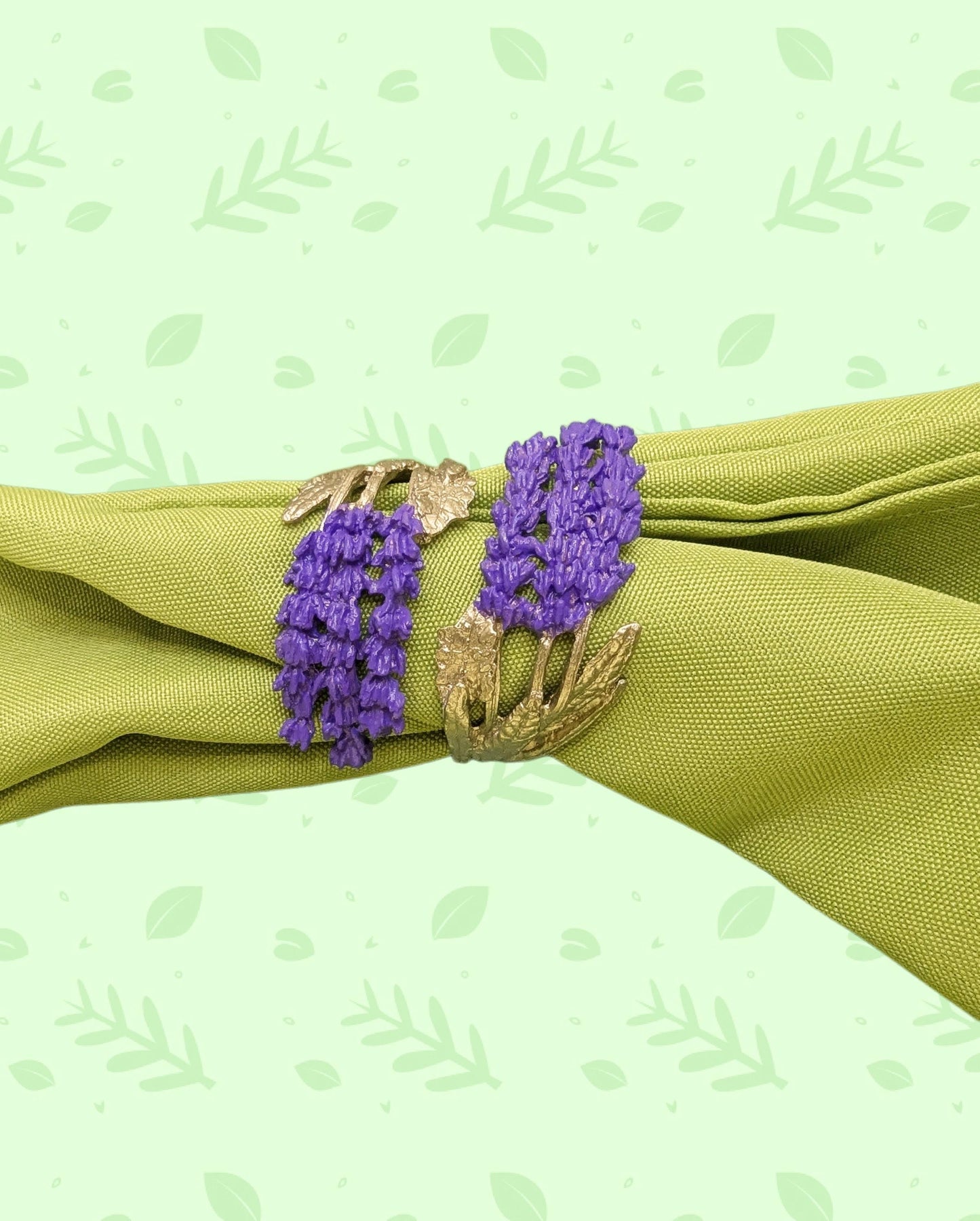 Juego de 4 servilleteros ajustables color peltre lavanda inspirados en la naturaleza.