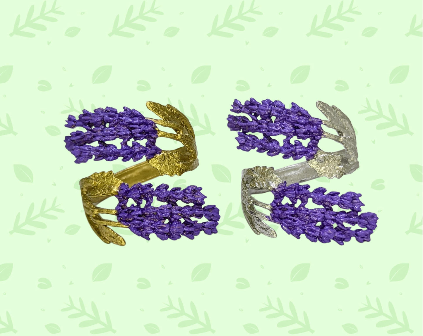 Juego de 4 servilleteros ajustables color peltre lavanda inspirados en la naturaleza.