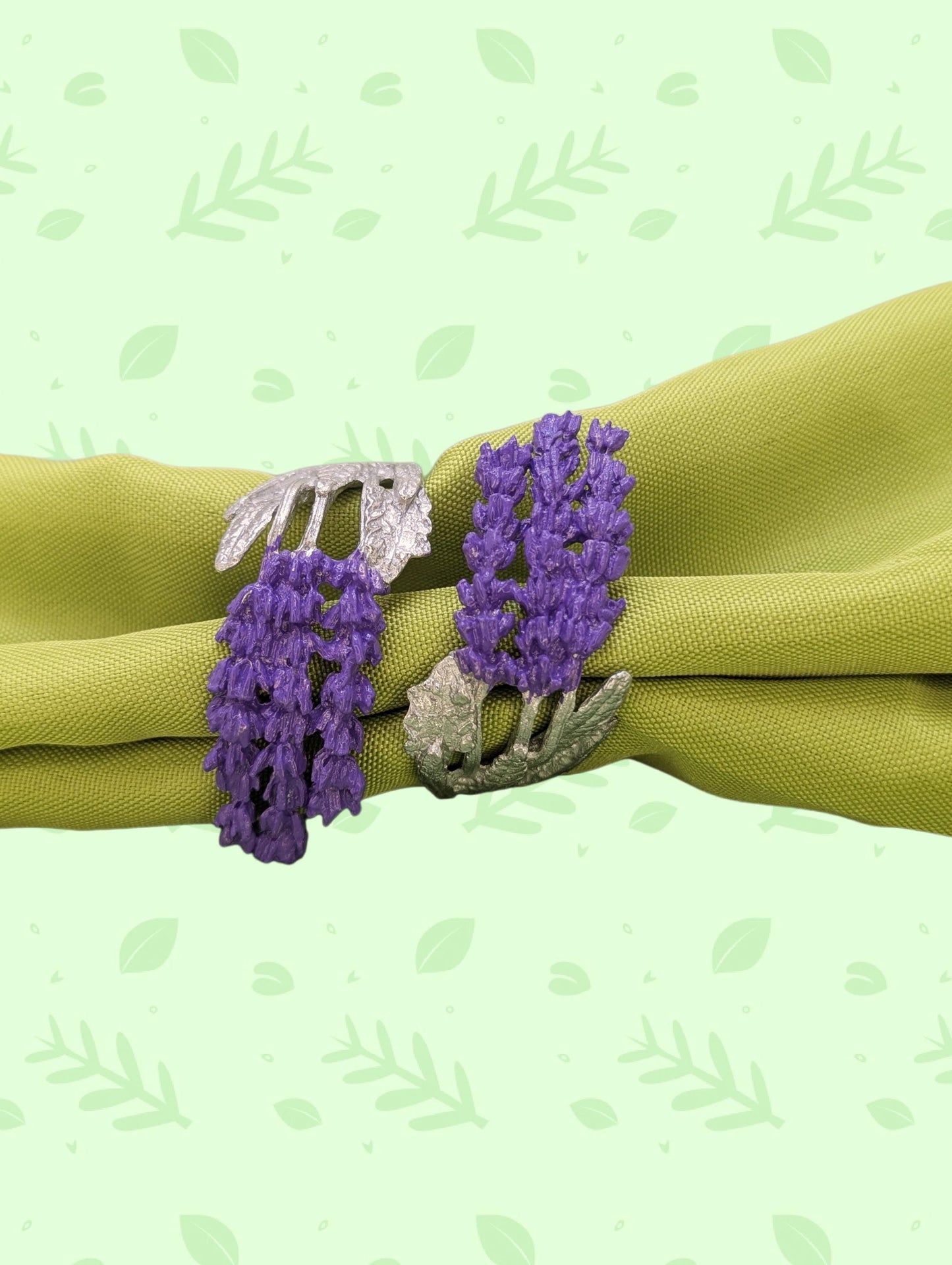 Juego de 4 servilleteros ajustables color peltre lavanda inspirados en la naturaleza.