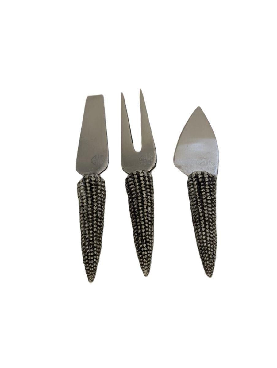 Handcrafted Pewter & Stainless-Steel Corn Hostess Cheese Set, Nature Inspired Gift