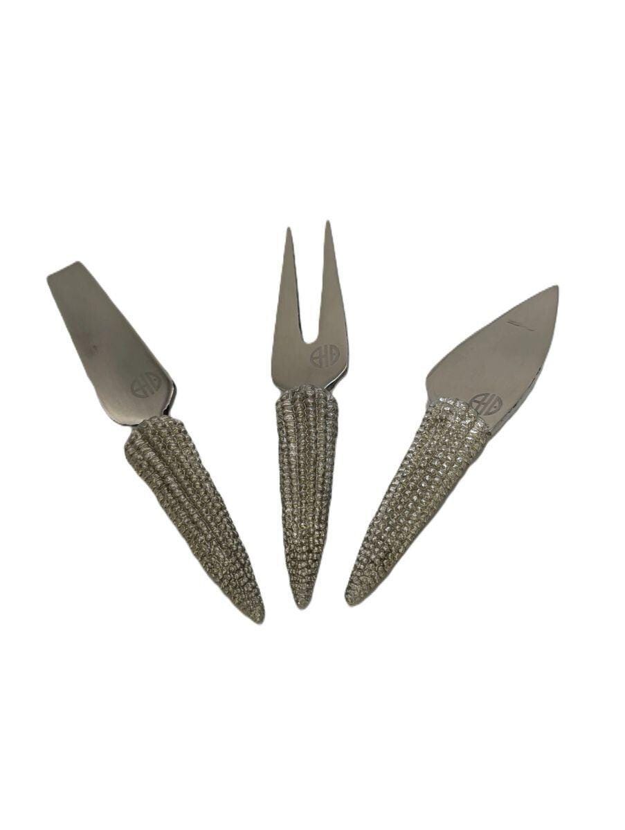 Handcrafted Pewter & Stainless-Steel Corn Hostess Cheese Set, Nature Inspired Gift