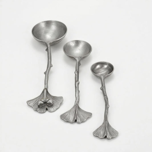 Ginkgo Leaf Measuring Spoons Set of 3, handcrafted pewter, nature inspired Kitchen Decor