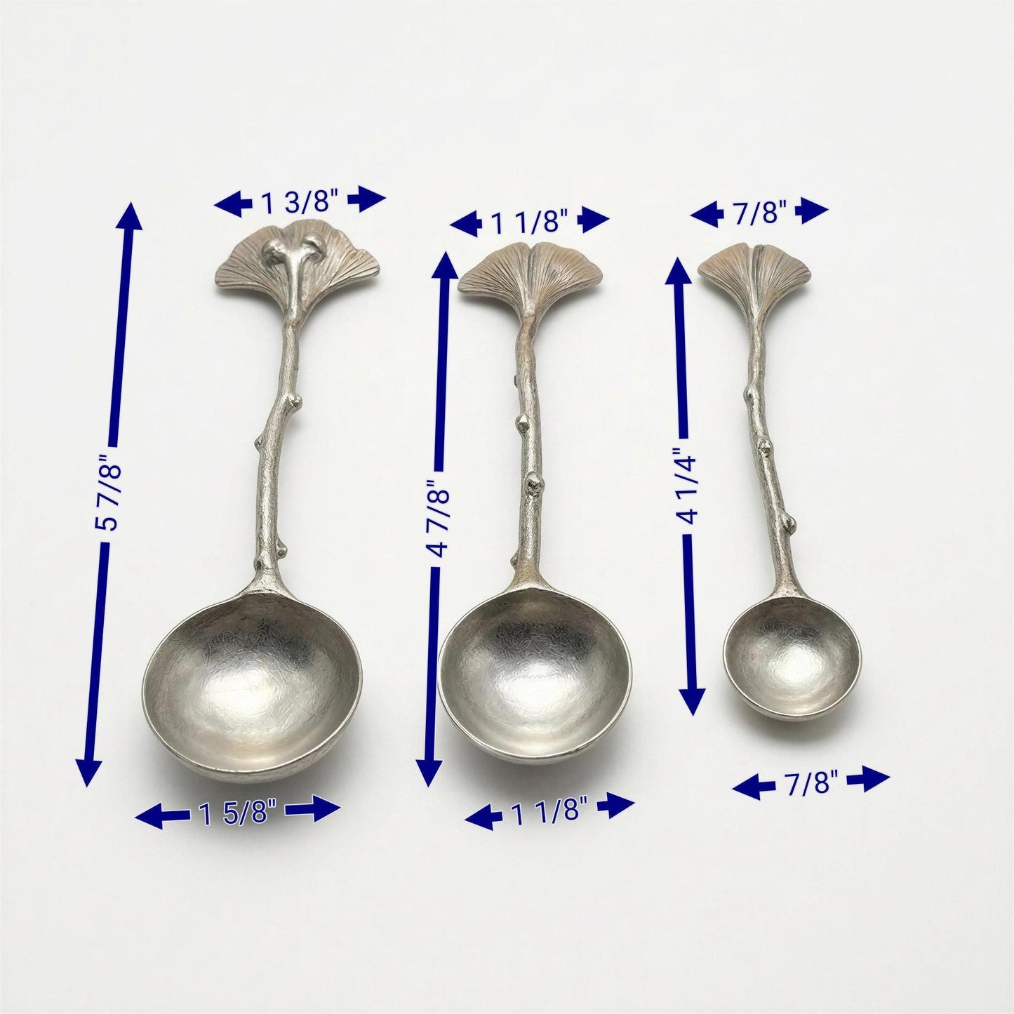 Ginkgo Leaf Measuring Spoons Set of 3, handcrafted pewter, nature inspired Kitchen Decor