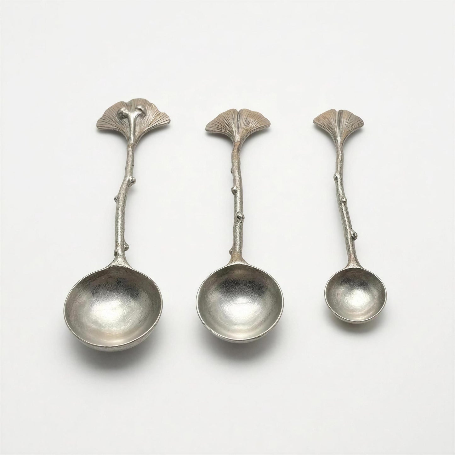 Ginkgo Leaf Measuring Spoons Set of 3, handcrafted pewter, nature inspired Kitchen Decor