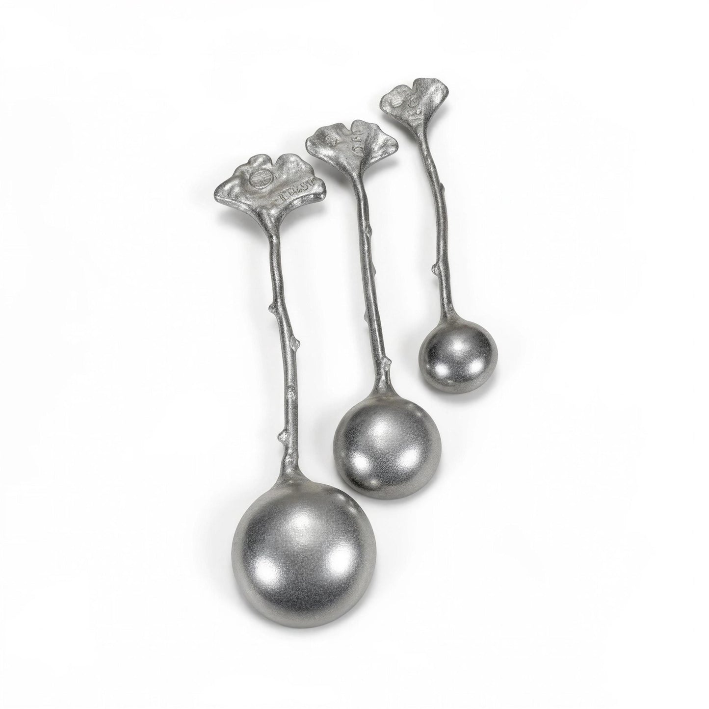 Ginkgo Leaf Measuring Spoons Set of 3, handcrafted pewter, nature inspired Kitchen Decor