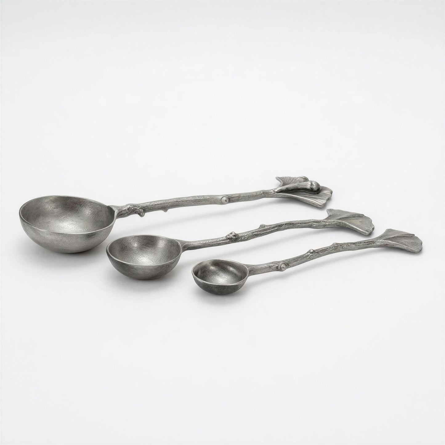 Ginkgo Leaf Measuring Spoons Set of 3, handcrafted pewter, nature inspired Kitchen Decor
