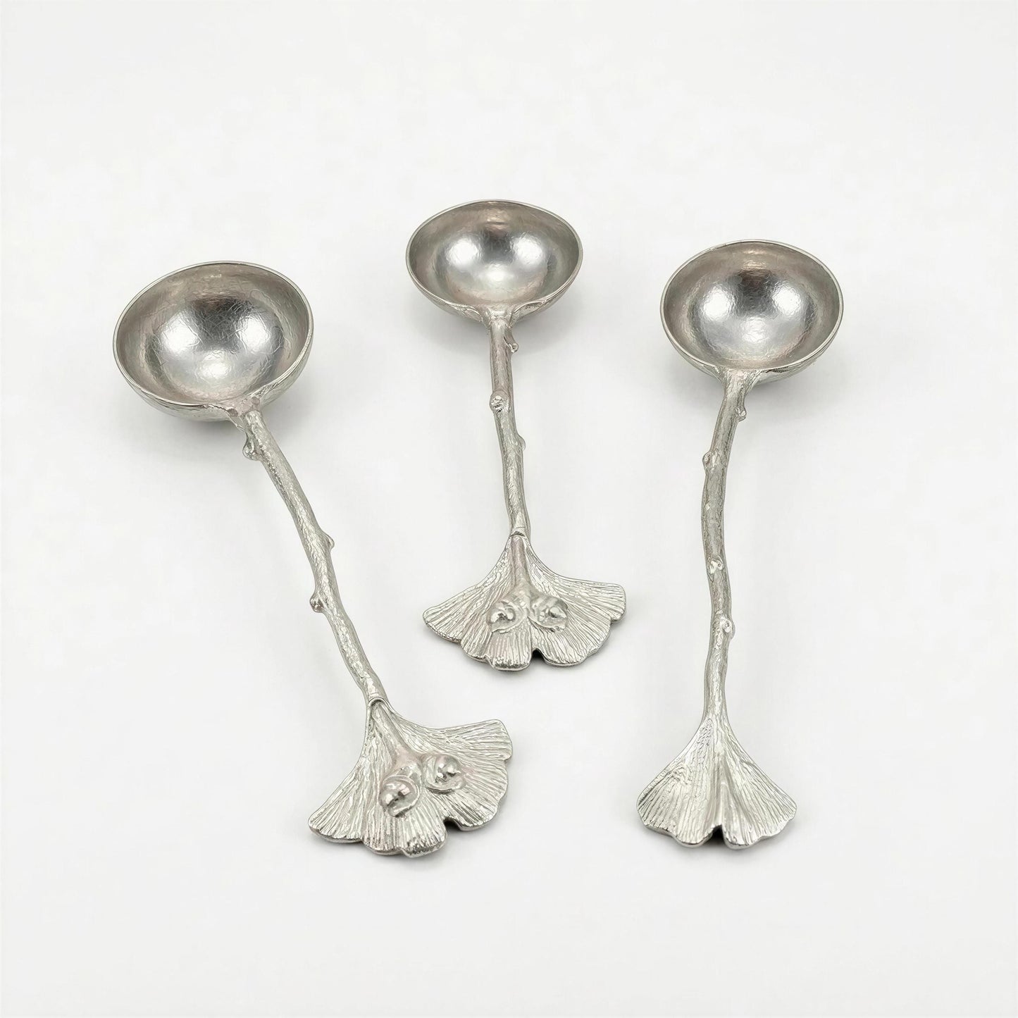 Ginkgo Leaf Measuring Spoons Set of 3, handcrafted pewter, nature inspired Kitchen Decor