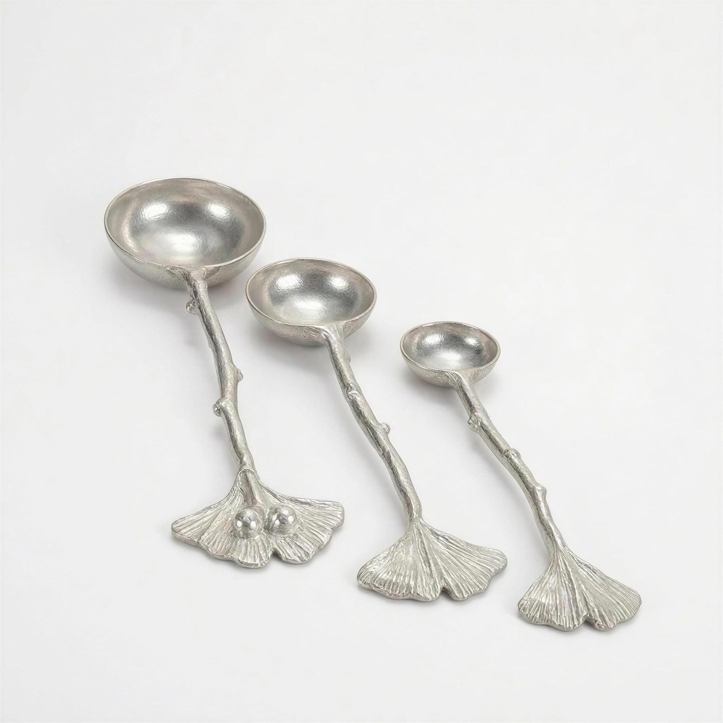 Ginkgo Leaf Measuring Spoons Set of 3, handcrafted pewter, nature inspired Kitchen Decor