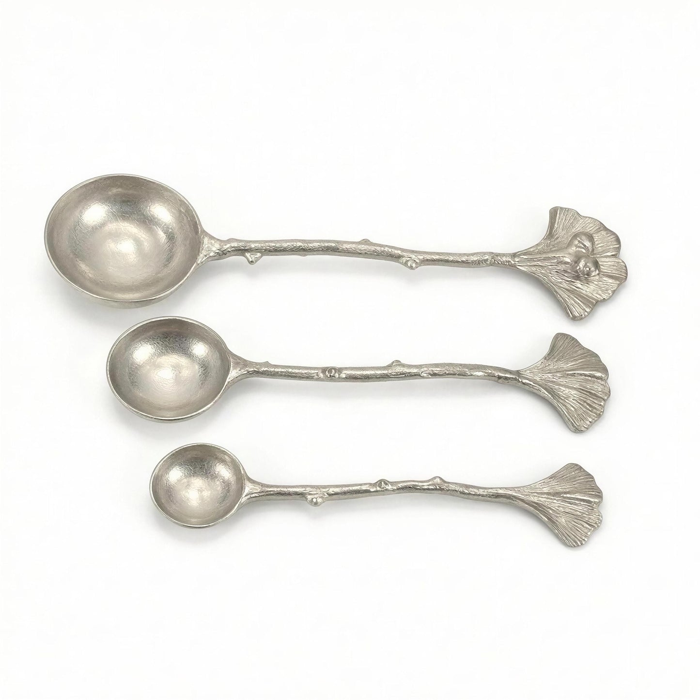 Ginkgo Leaf Measuring Spoons Set of 3, handcrafted pewter, nature inspired Kitchen Decor
