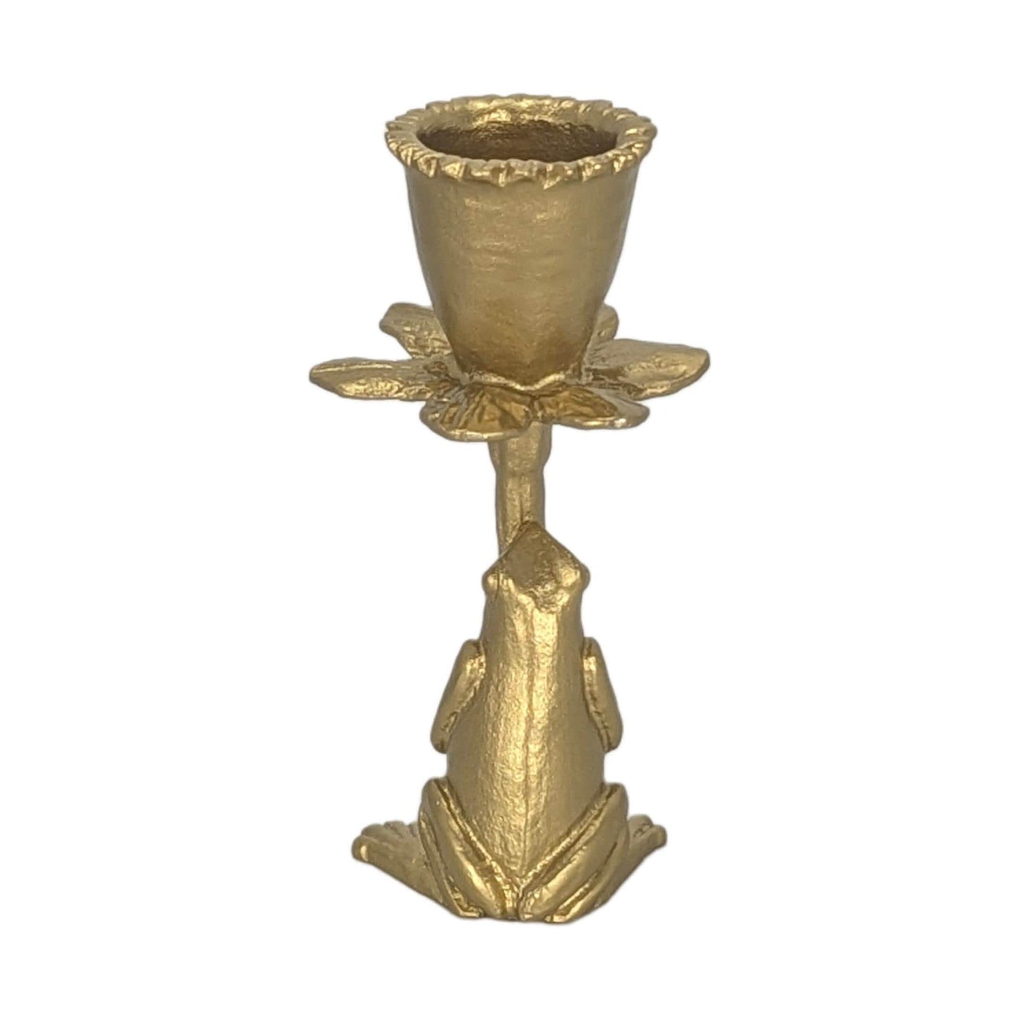 Handmade Pewter Frog Daffodil Candle Holder, Nature Inspired Home Decor