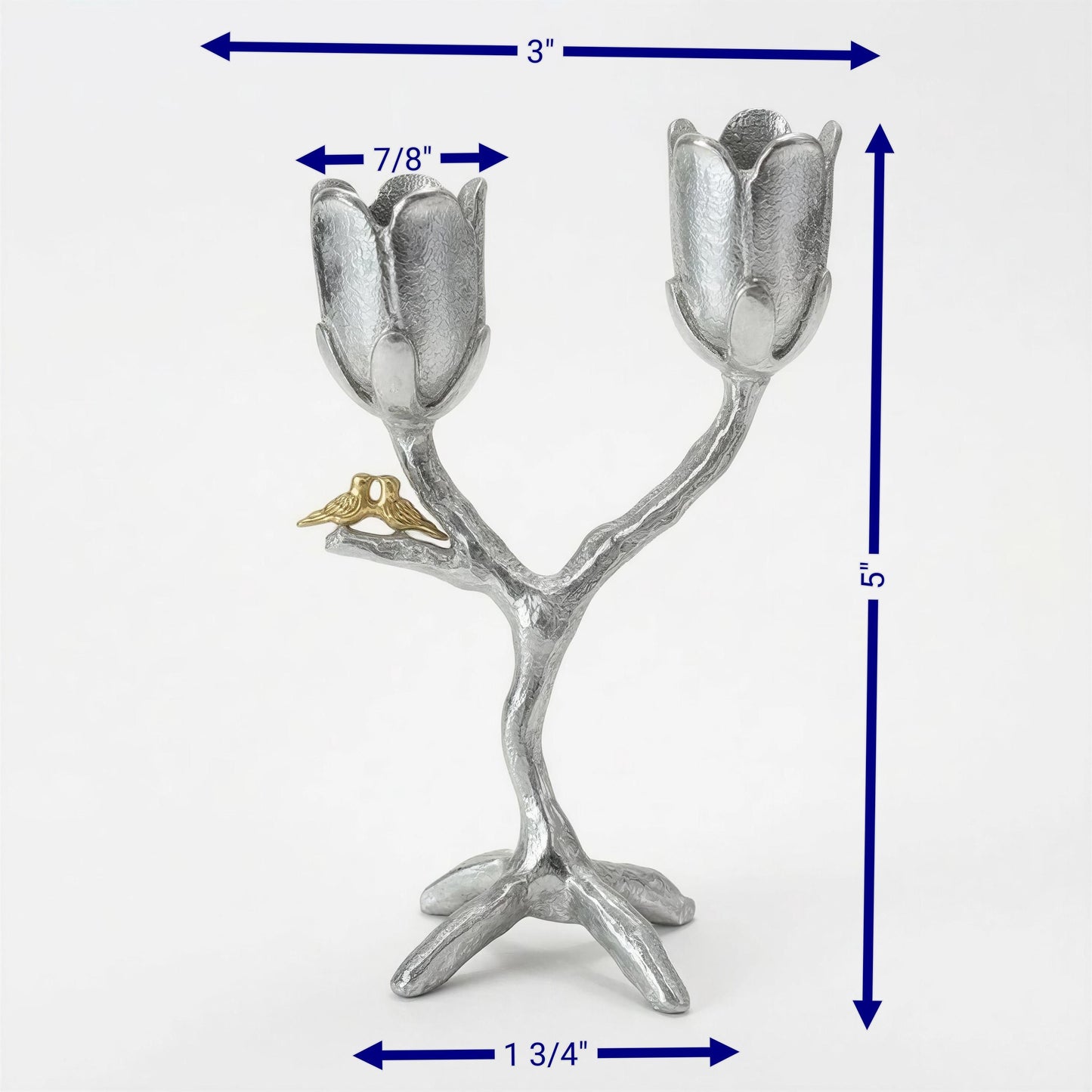 Handcrafted Pewter Tree of Light Candle Holder, Flowers Love Birds, Unique Decor