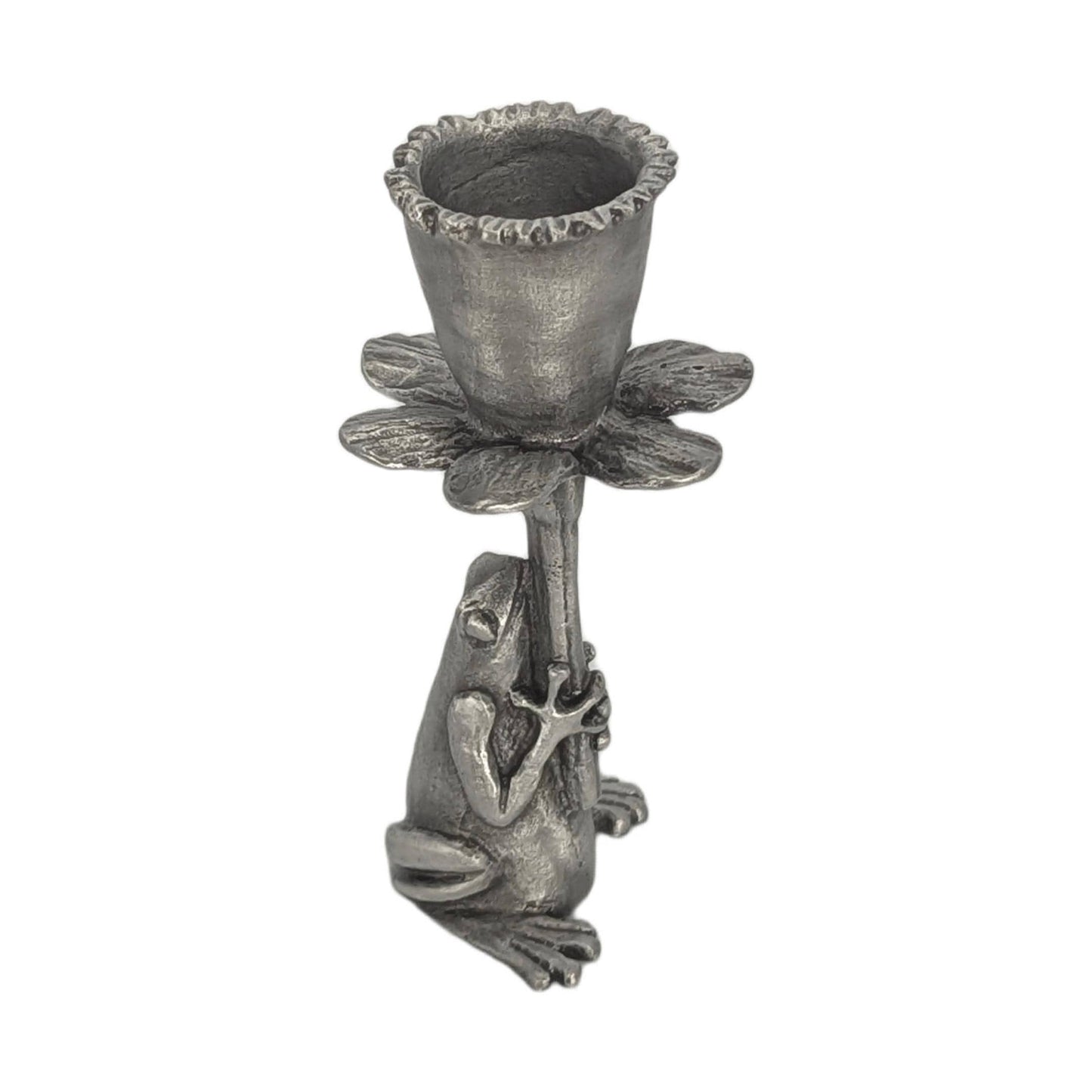 Handmade Pewter Frog Daffodil Candle Holder, Nature Inspired Home Decor
