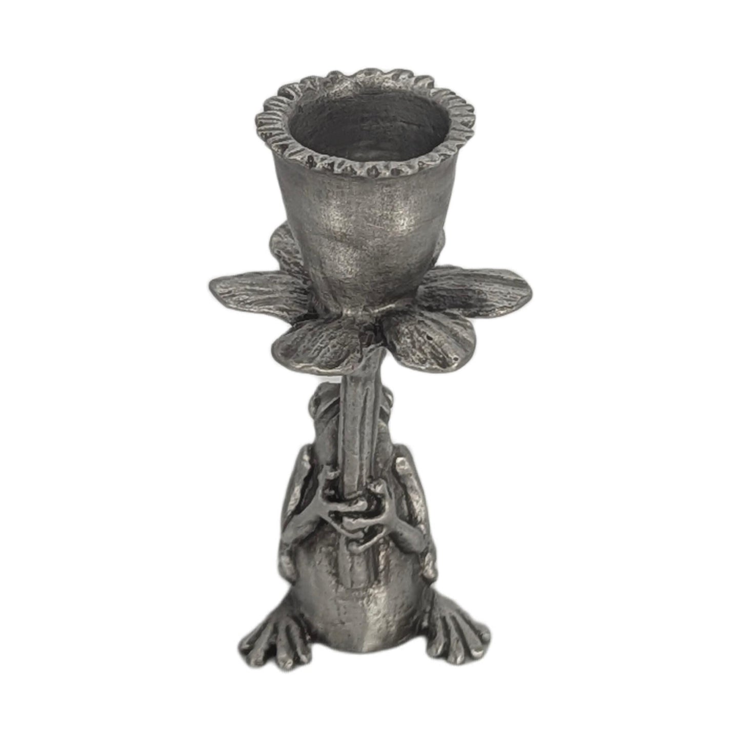 Handmade Pewter Frog Daffodil Candle Holder, Nature Inspired Home Decor