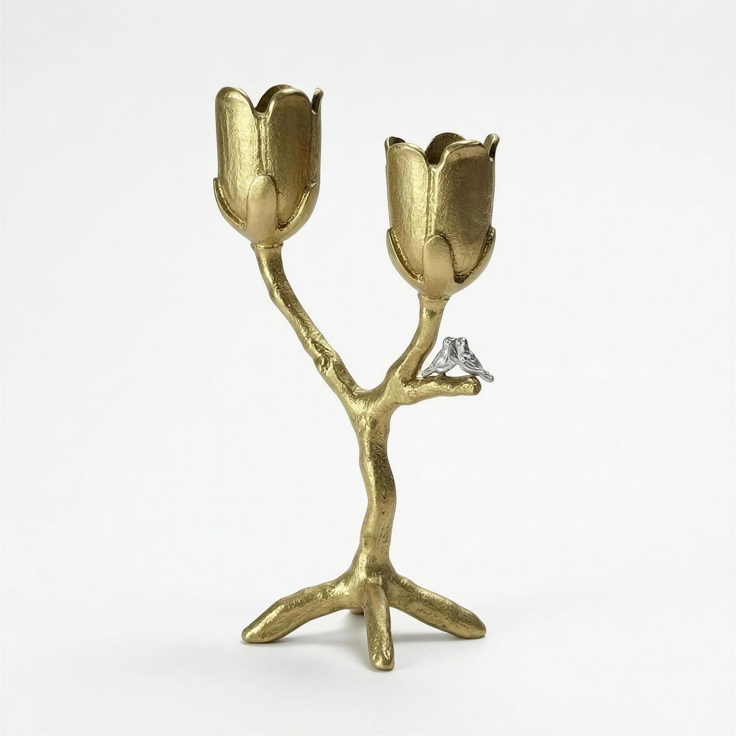 Handcrafted Pewter Tree of Light Candle Holder, Flowers Love Birds, Unique Decor