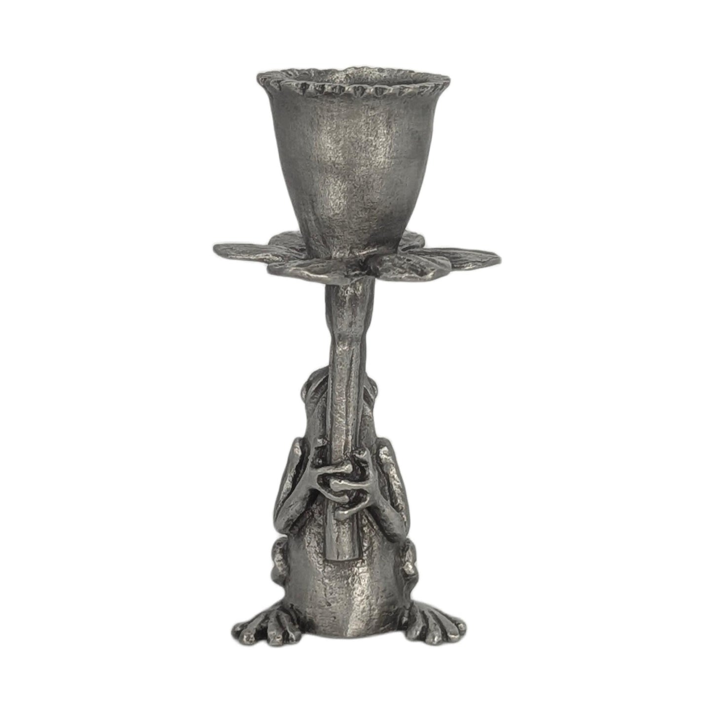 Handmade Pewter Frog Daffodil Candle Holder, Nature Inspired Home Decor