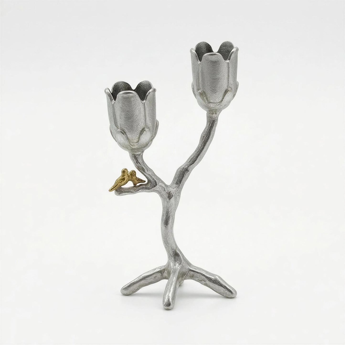 Handcrafted Pewter Tree of Light Candle Holder, Flowers Love Birds, Unique Decor