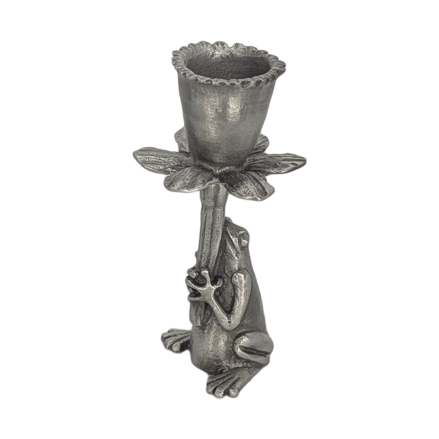 Handmade Pewter Frog Daffodil Candle Holder, Nature Inspired Home Decor