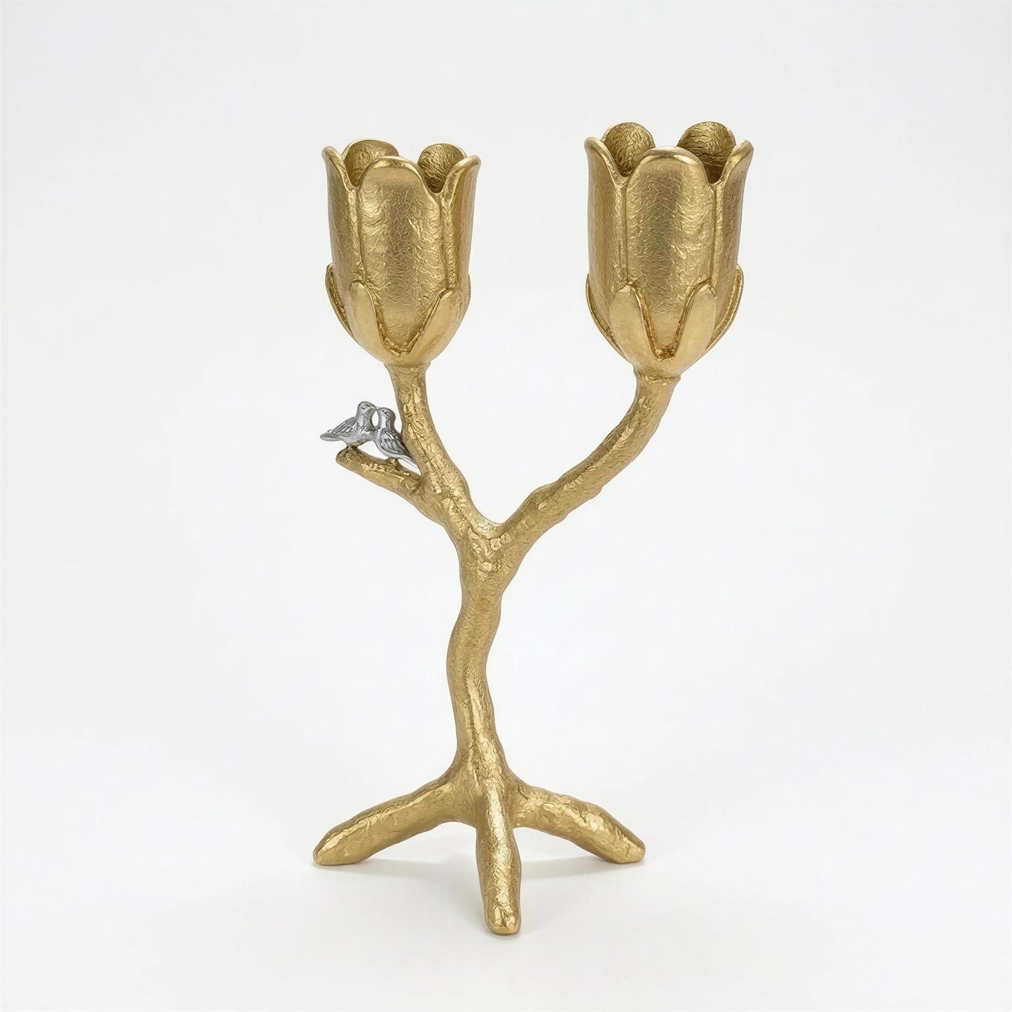 Handcrafted Pewter Tree of Light Candle Holder, Flowers Love Birds, Unique Decor