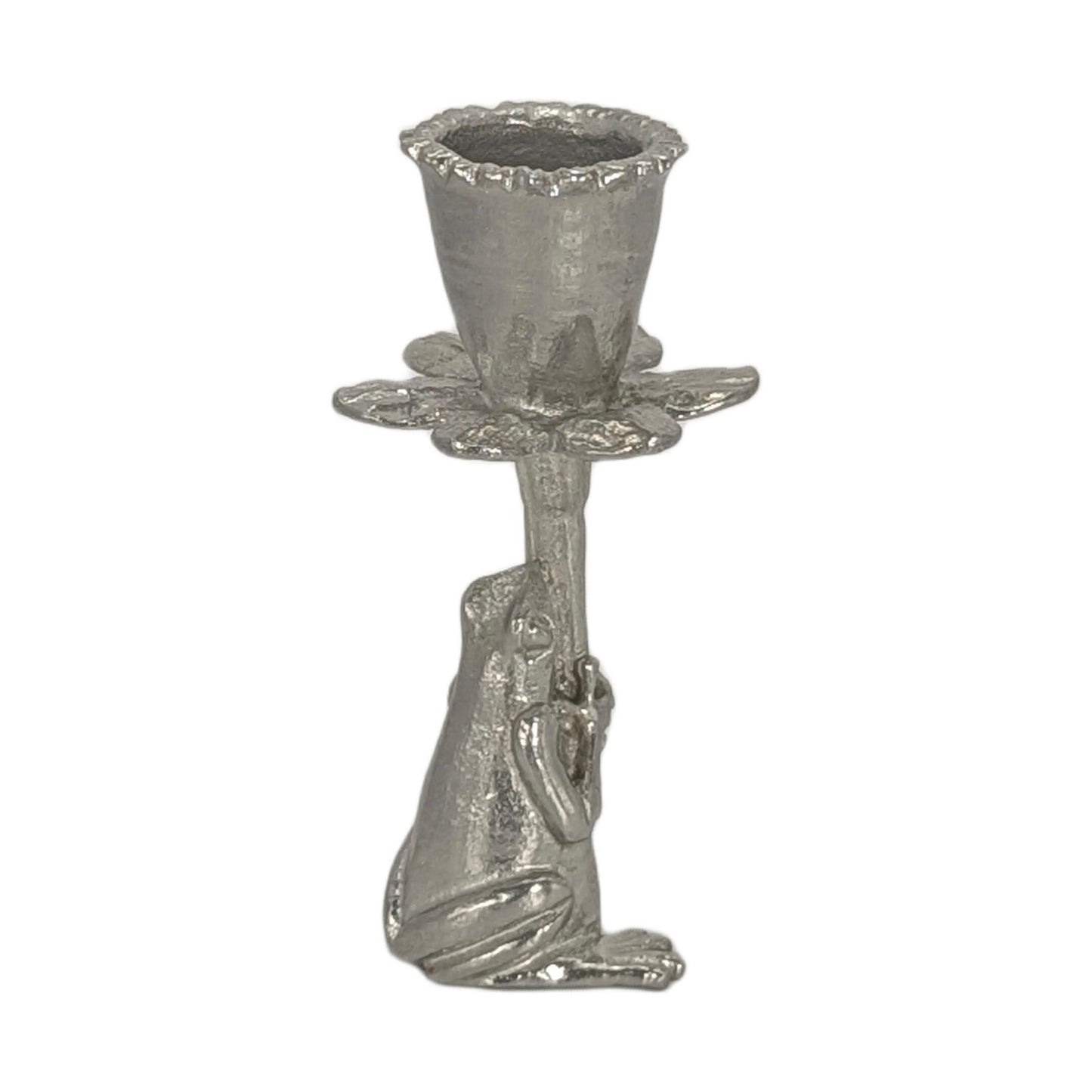 Handmade Pewter Frog Daffodil Candle Holder, Nature Inspired Home Decor