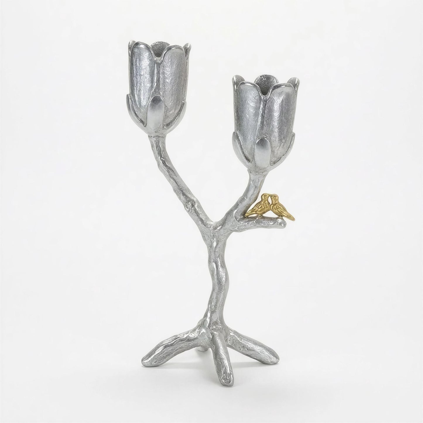 Handcrafted Pewter Tree of Light Candle Holder, Flowers Love Birds, Unique Decor