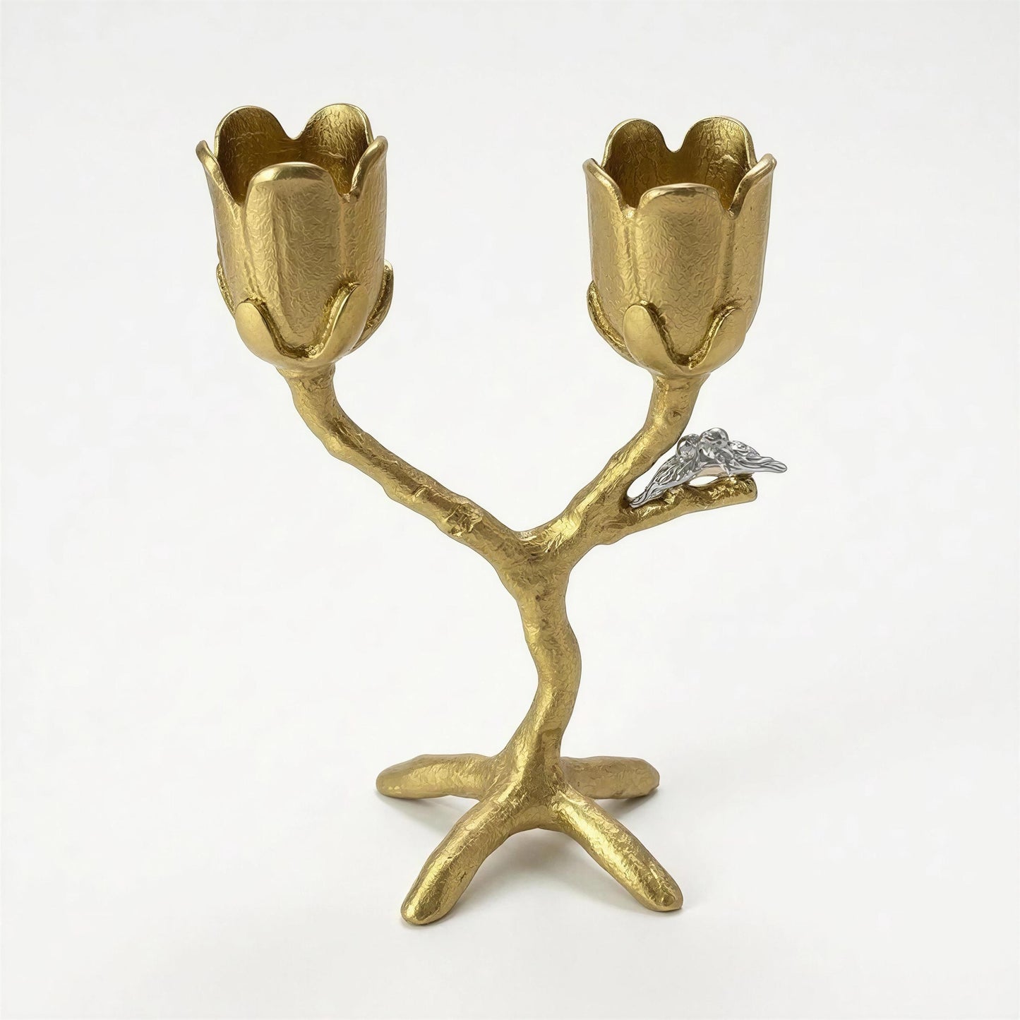 Handcrafted Pewter Tree of Light Candle Holder, Flowers Love Birds, Unique Decor