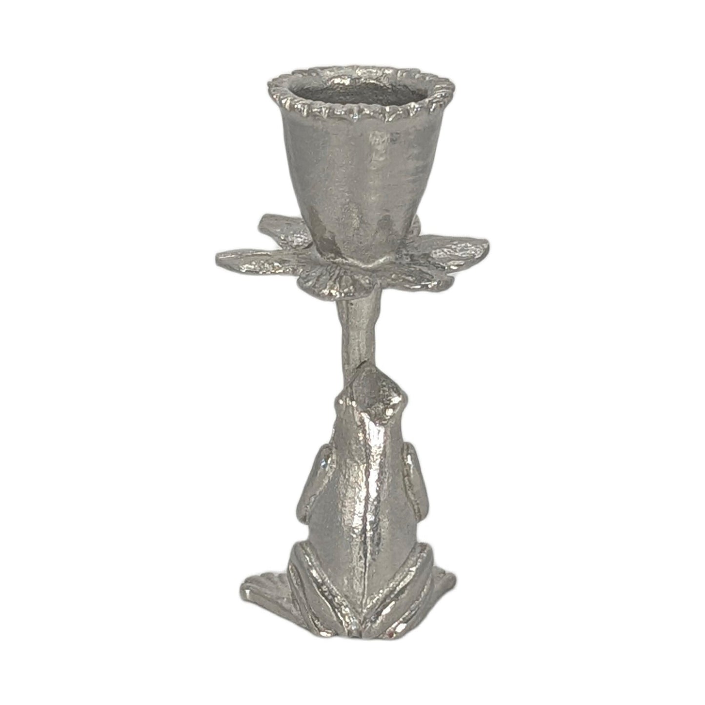 Handmade Pewter Frog Daffodil Candle Holder, Nature Inspired Home Decor