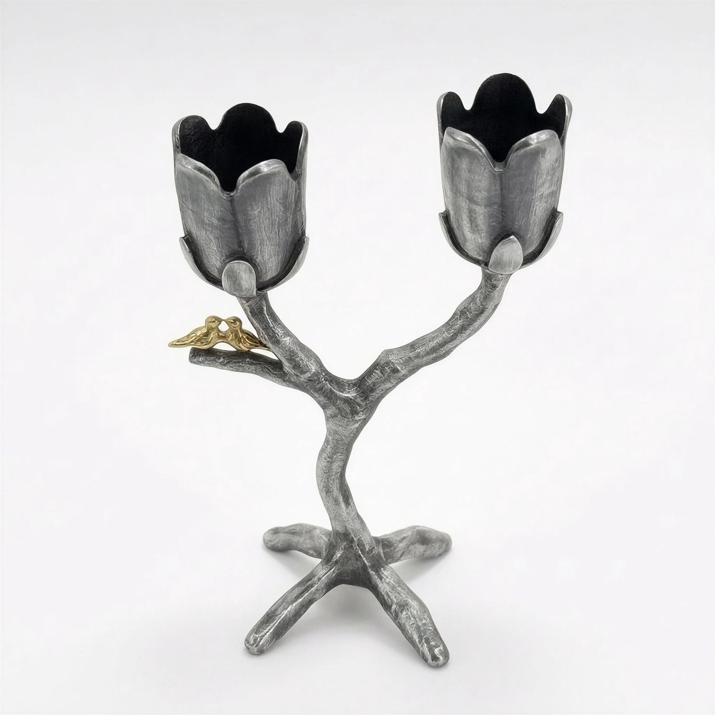 Handcrafted Pewter Tree of Light Candle Holder, Flowers Love Birds, Unique Decor