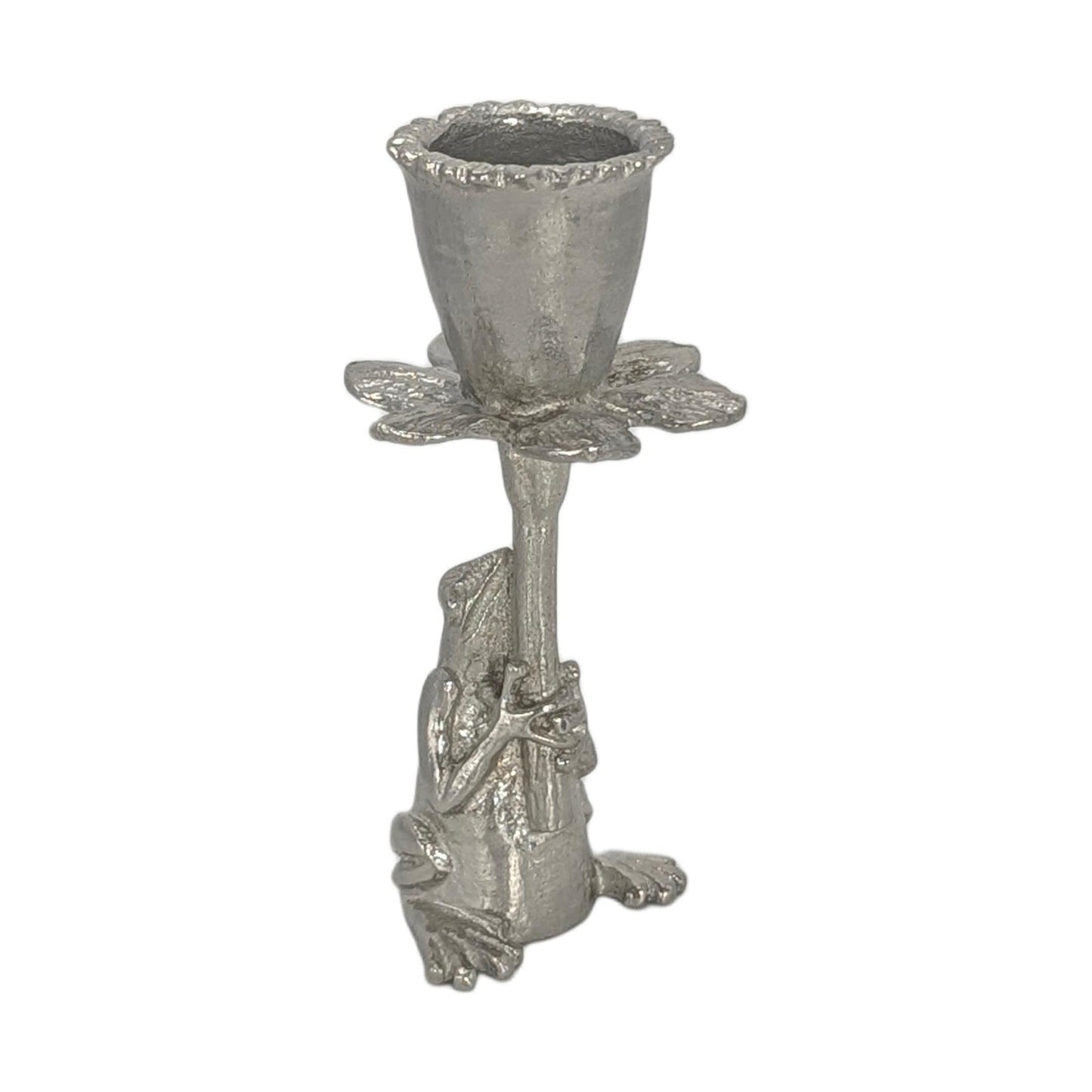 Handmade Pewter Frog Daffodil Candle Holder, Nature Inspired Home Decor