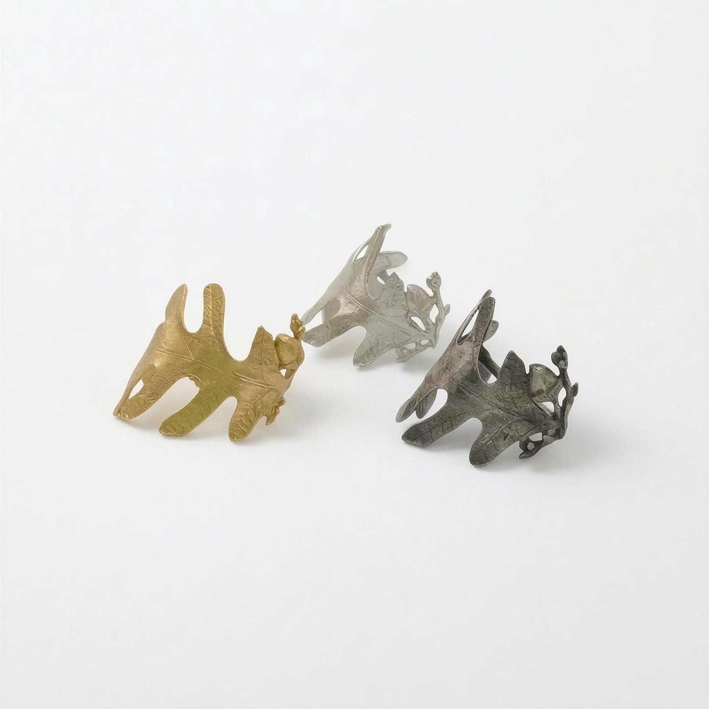 Handcrafted Oak Leaves Pewter Adjustable Napkin Ring, Set of 4, inspired by nature, Table Decor