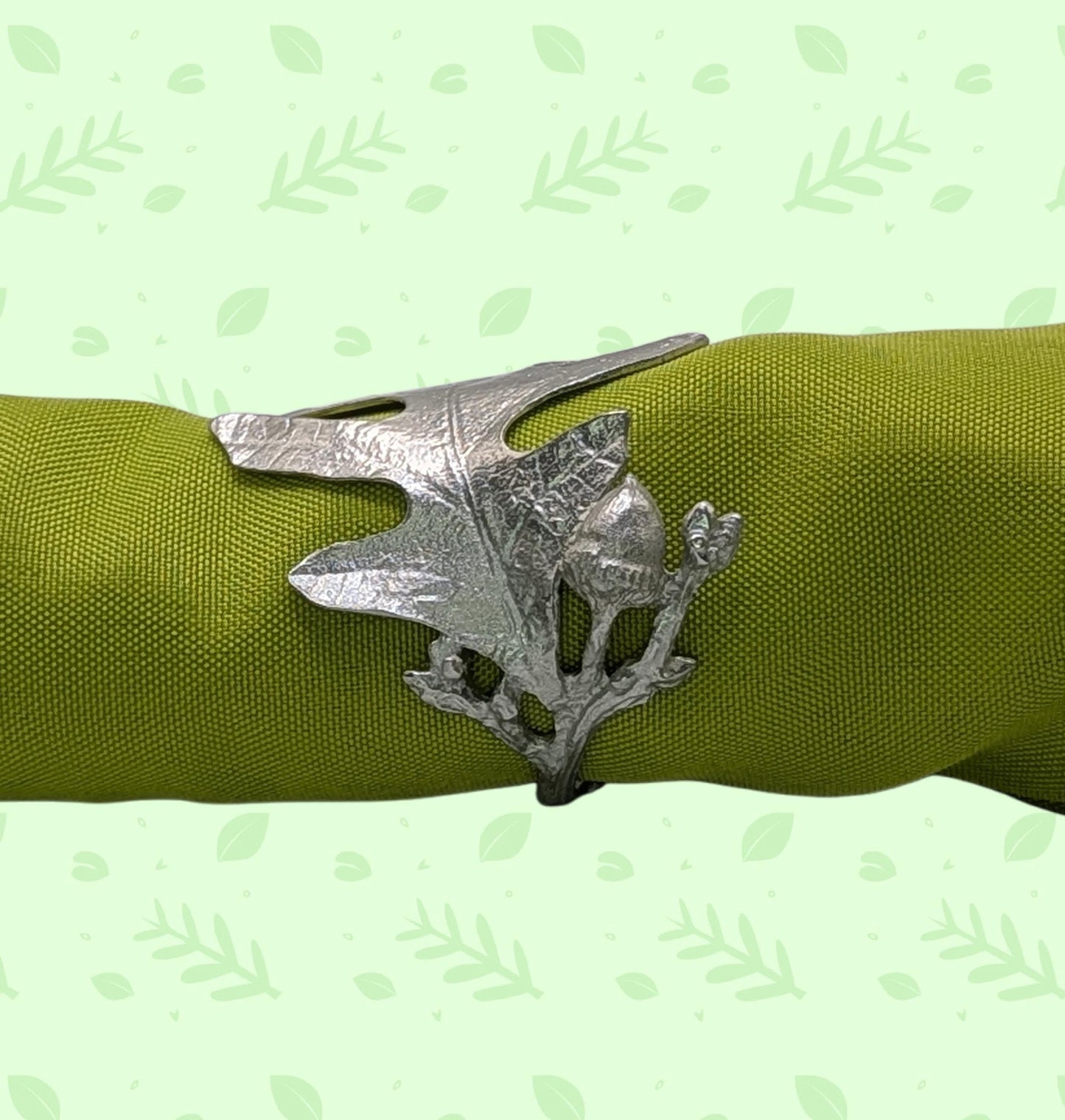 Handcrafted Oak Leaves Pewter Adjustable Napkin Ring, Set of 4, inspired by nature, Table Decor