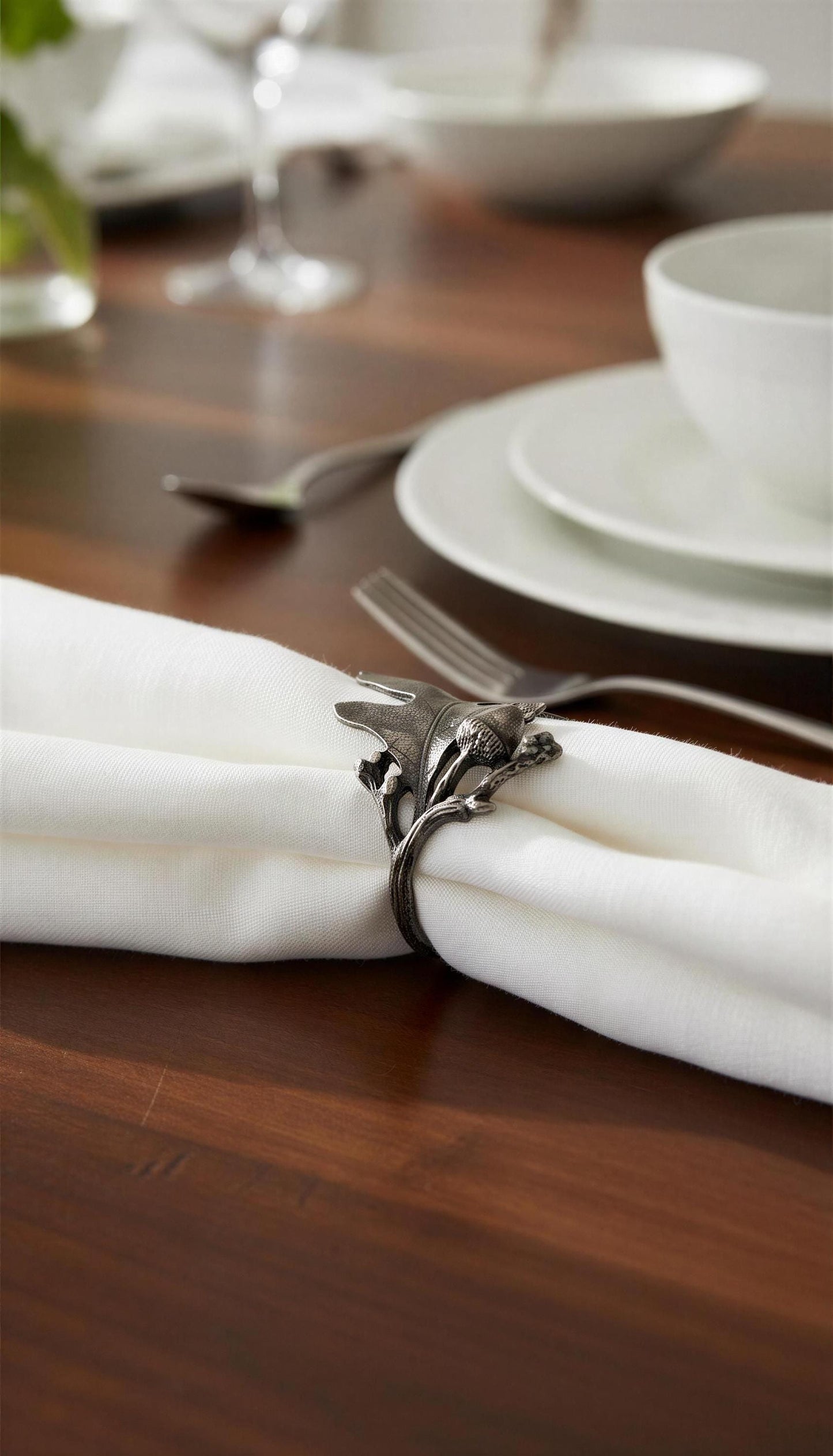 Handcrafted Oak Leaves Pewter Adjustable Napkin Ring, Set of 4, inspired by nature, Table Decor