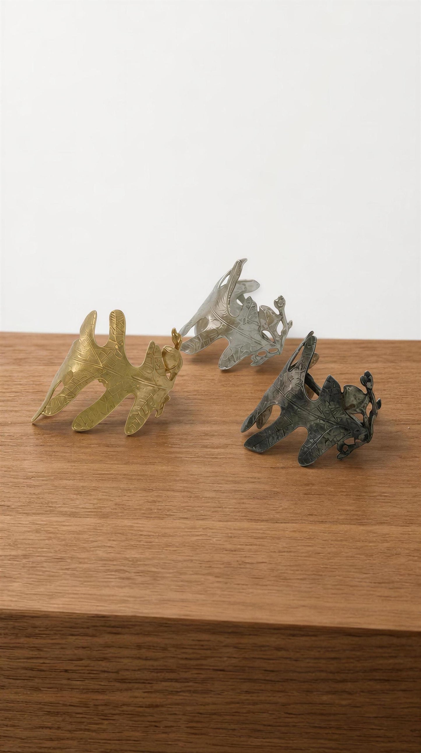 Handcrafted Oak Leaves Pewter Adjustable Napkin Ring, Set of 4, inspired by nature, Table Decor