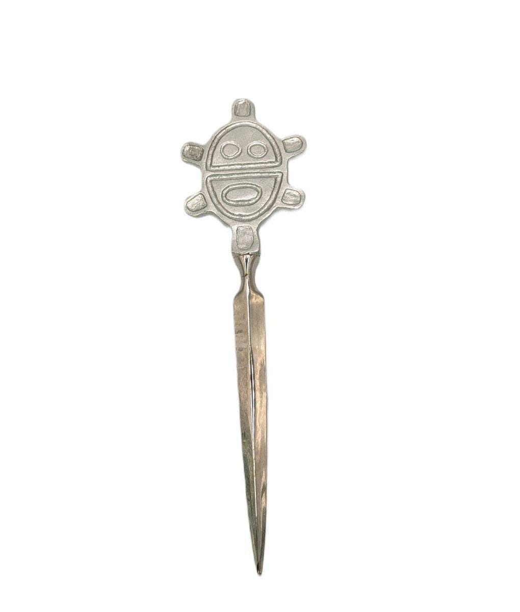 Handcrafted lead-free pewter taino sun petroglyph letter opener – caribbean indigenous art desk decor