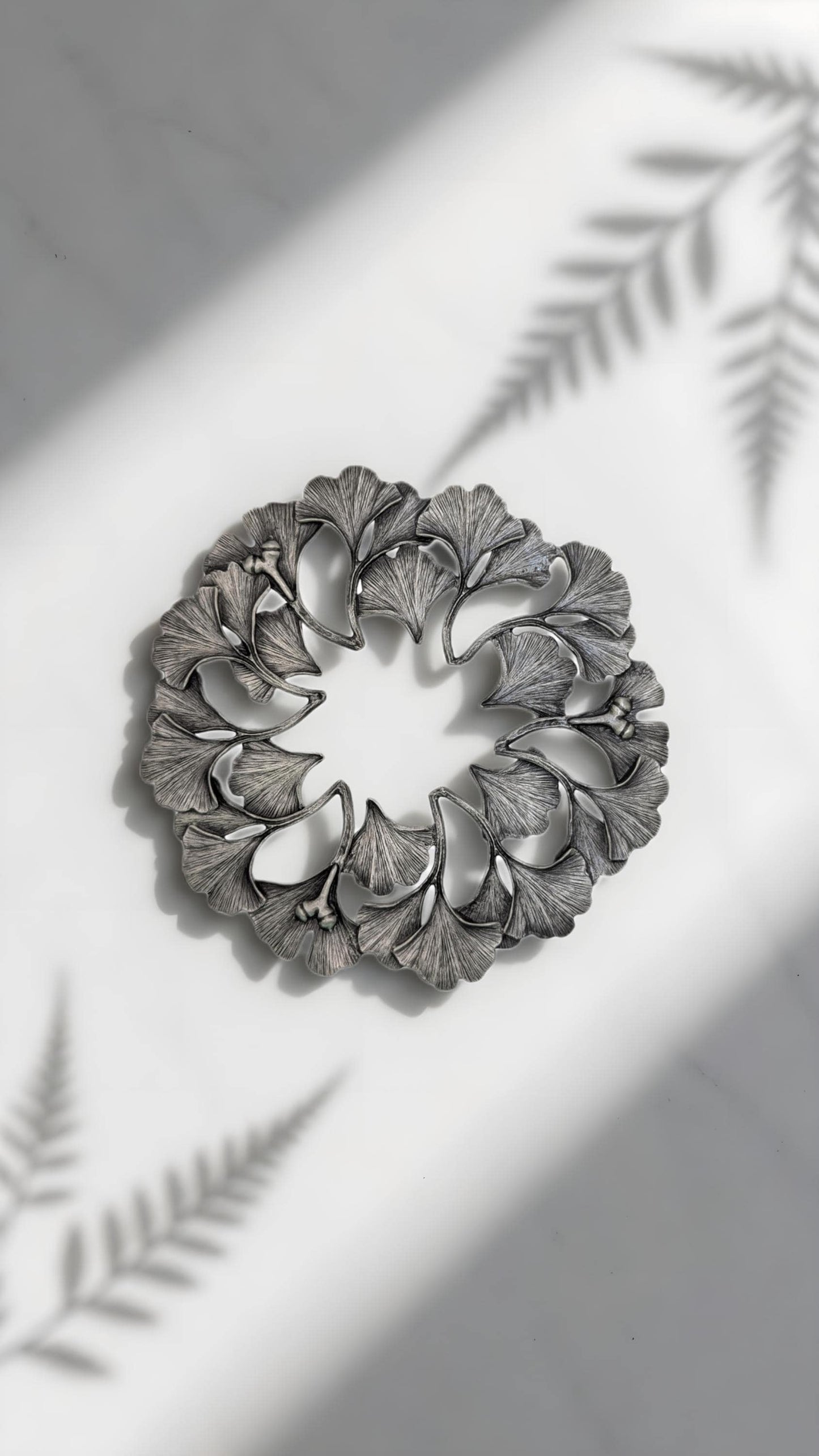 Handmade Ginkgo Pewter Trivet Kitchen Decor Inspired by Nature