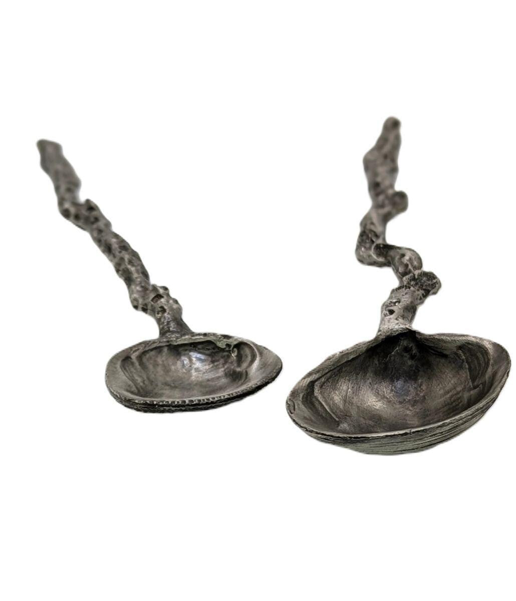 Handmade Coral/Seashell Pewter Spoons Set of 3, Nature Inspired Kitchen Decor