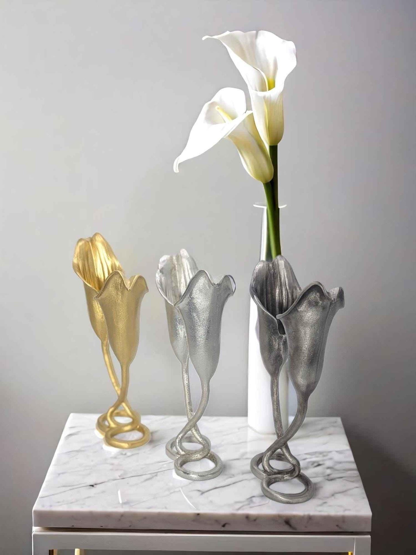 Handcrafted Lead-Free Pewter Calla Lily Taper Candle Holder, Nature-Inspired Elegance for Your Home