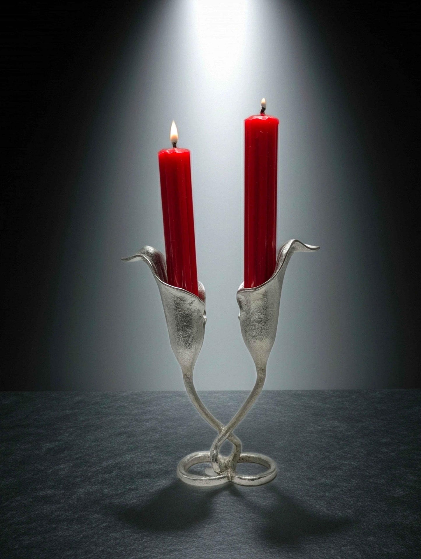 Handcrafted Lead-Free Pewter Calla Lily Taper Candle Holder, Nature-Inspired Elegance for Your Home