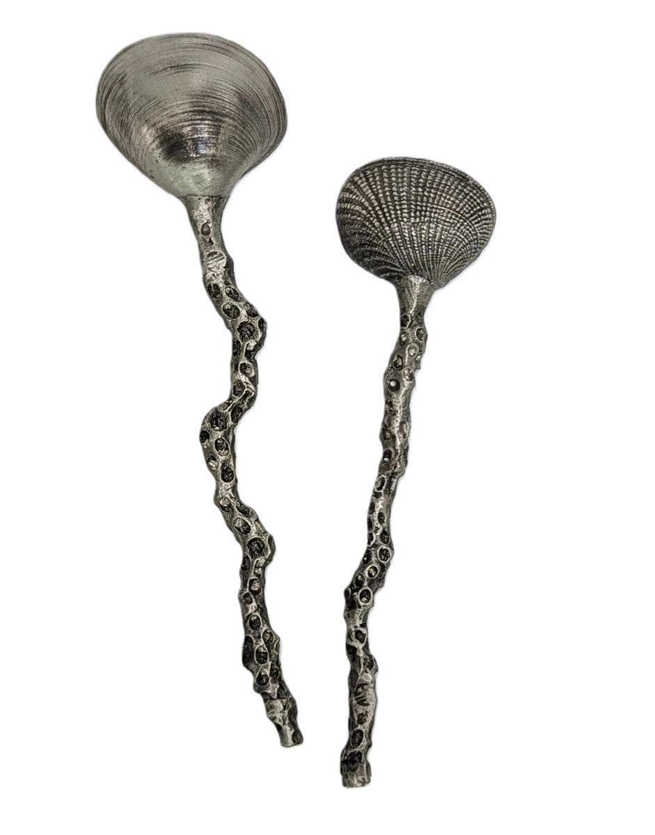 Handmade Coral/Seashell Pewter Spoons Set of 3, Nature Inspired Kitchen Decor