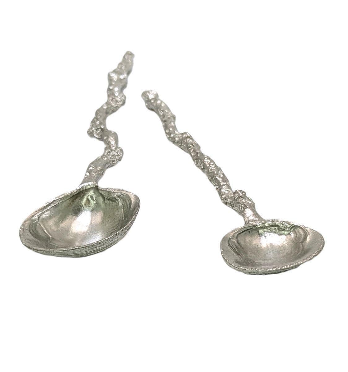 Handmade Coral/Seashell Pewter Spoons Set of 3, Nature Inspired Kitchen Decor