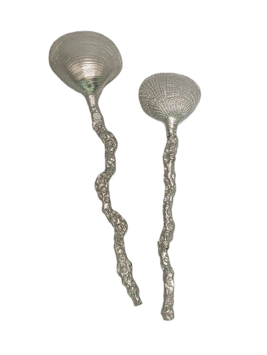 Handmade Coral/Seashell Pewter Spoons Set of 3, Nature Inspired Kitchen Decor