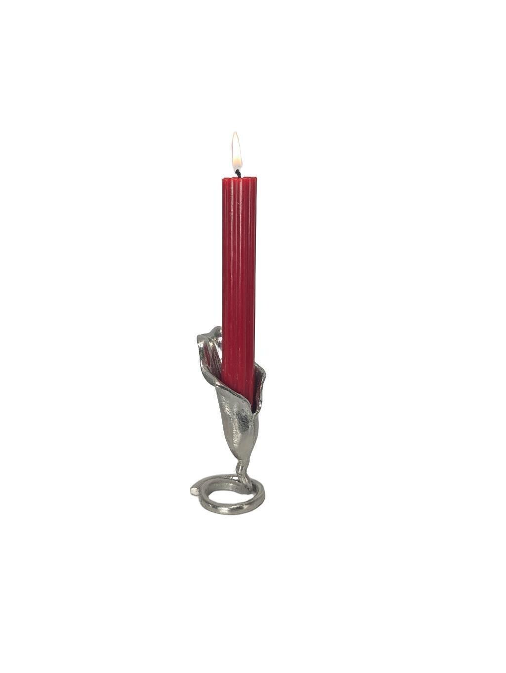 Handcrafted Lead-Free Pewter Calla Lily Taper Candle Holder, Nature-Inspired Elegance for Your Home