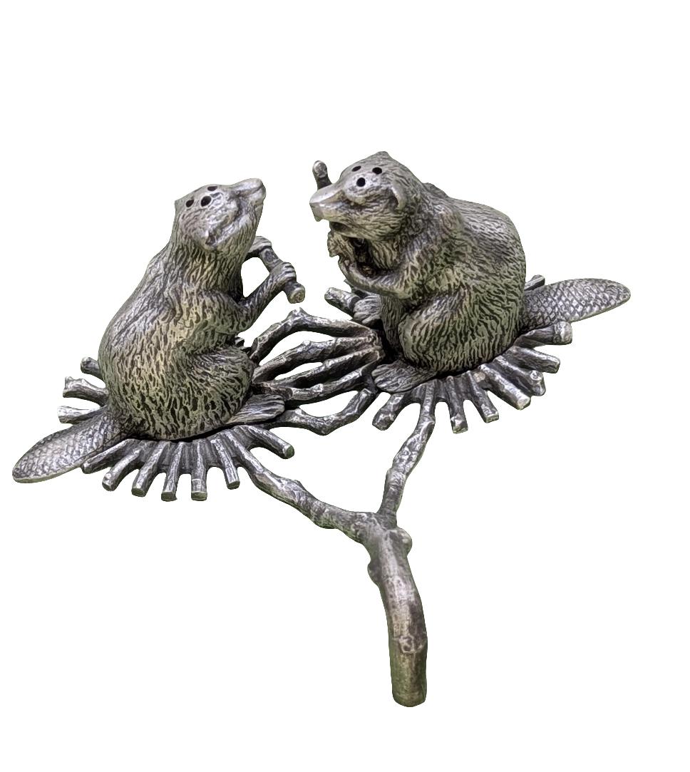 Handcrafted Mini Pewter Beaver Salt & Pepper Shaker Set, Whimsical Wildlife Table Decor