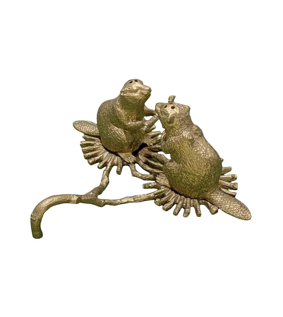 Handcrafted Mini Pewter Beaver Salt & Pepper Shaker Set, Whimsical Wildlife Table Decor