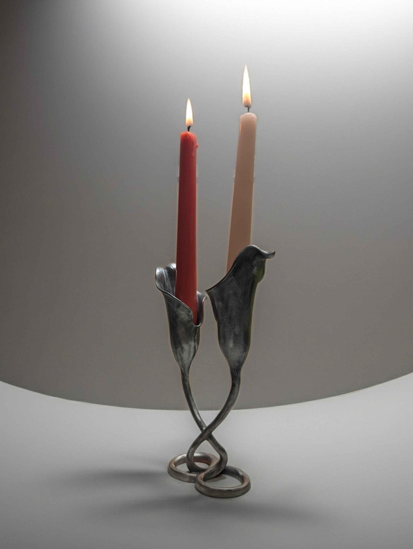 Handcrafted Lead-Free Pewter Calla Lily Taper Candle Holder, Nature-Inspired Elegance for Your Home