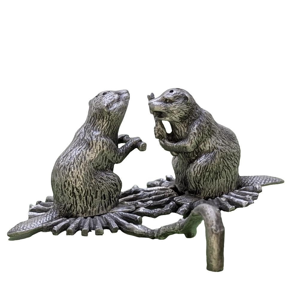 Handcrafted Mini Pewter Beaver Salt & Pepper Shaker Set, Whimsical Wildlife Table Decor