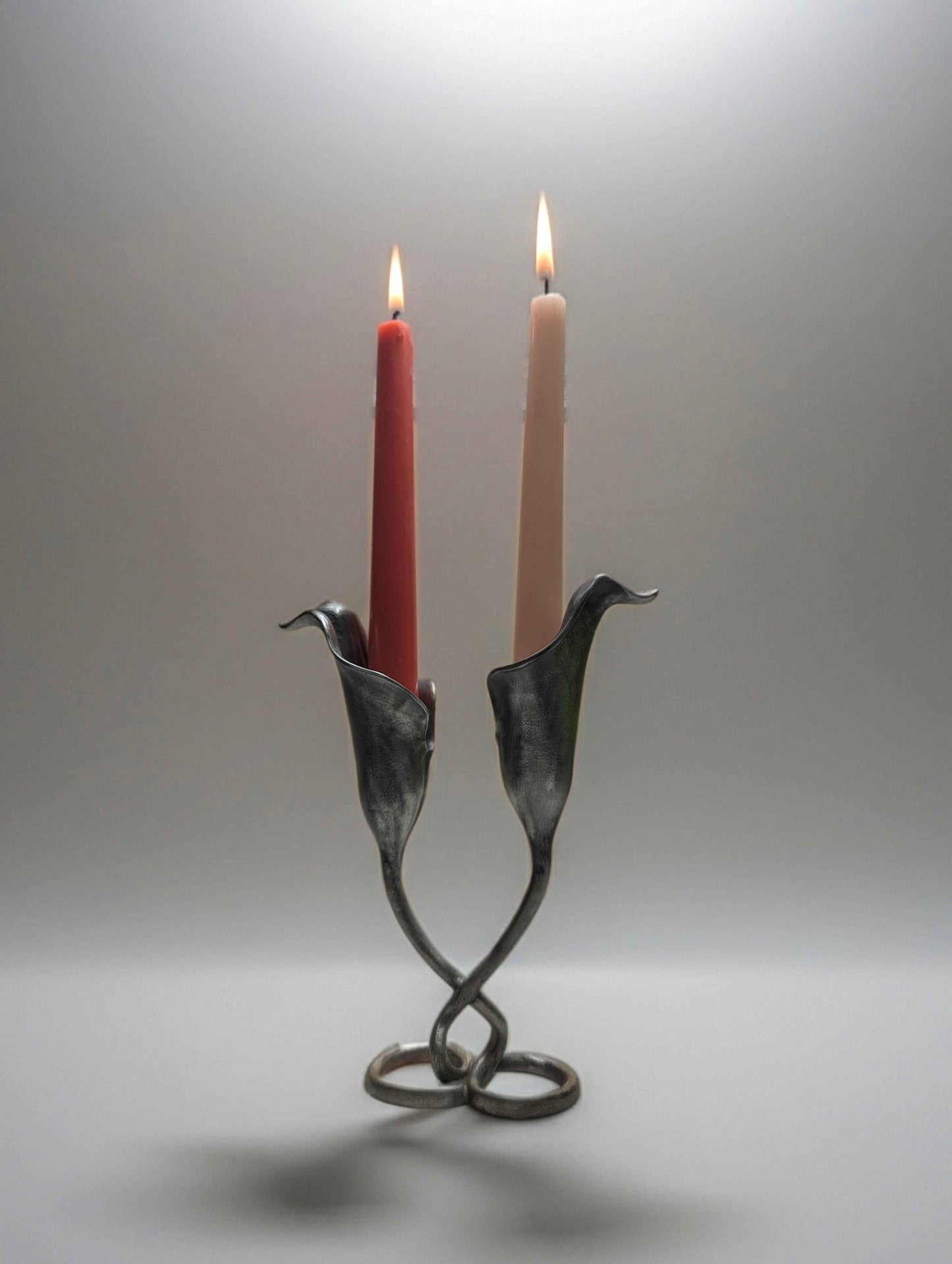Handcrafted Lead-Free Pewter Calla Lily Taper Candle Holder, Nature-Inspired Elegance for Your Home