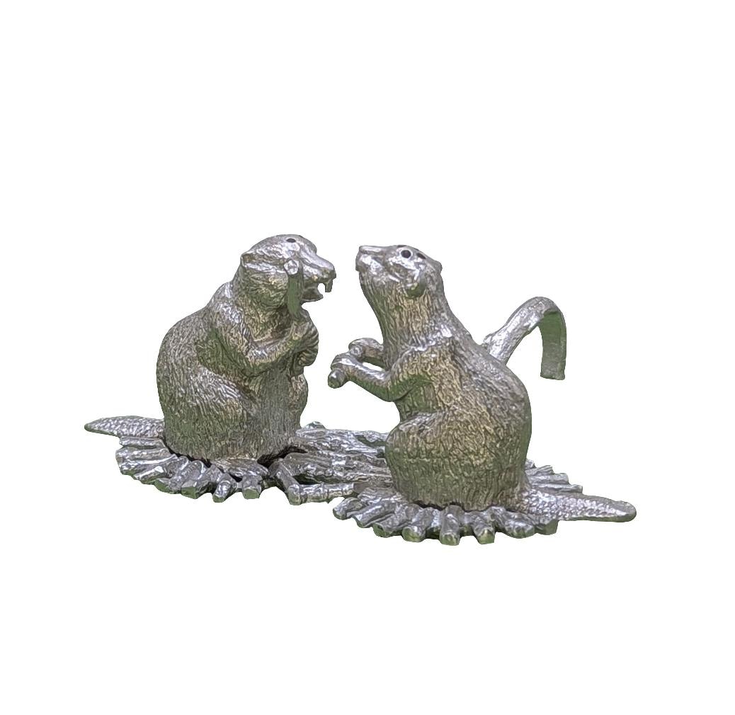 Handcrafted Mini Pewter Beaver Salt & Pepper Shaker Set, Whimsical Wildlife Table Decor